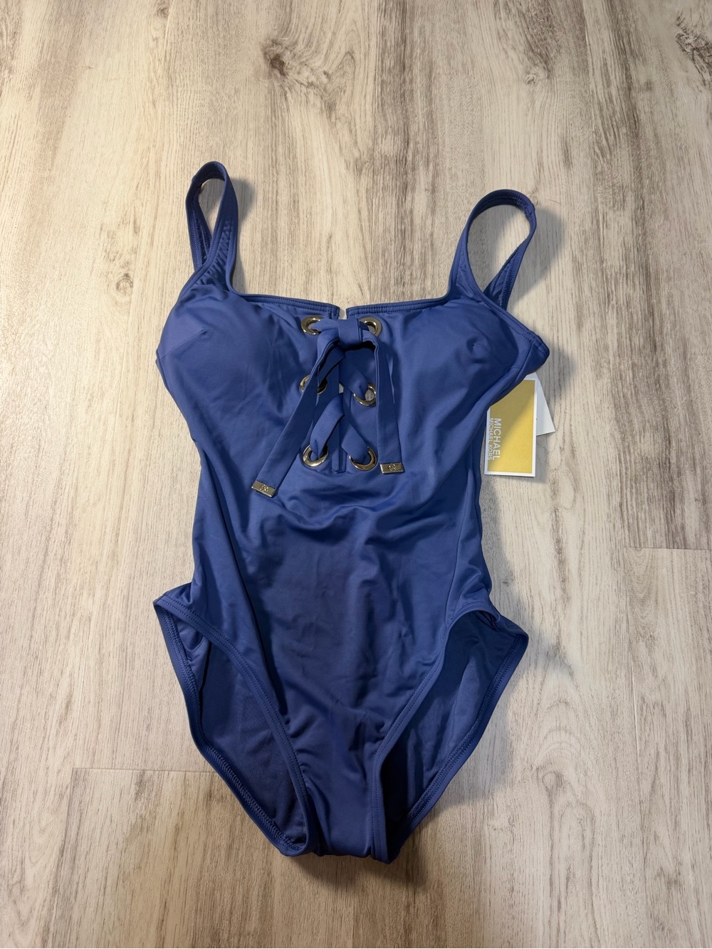 Michael Kors Blue Lace-Up One-Piece Swimsuit